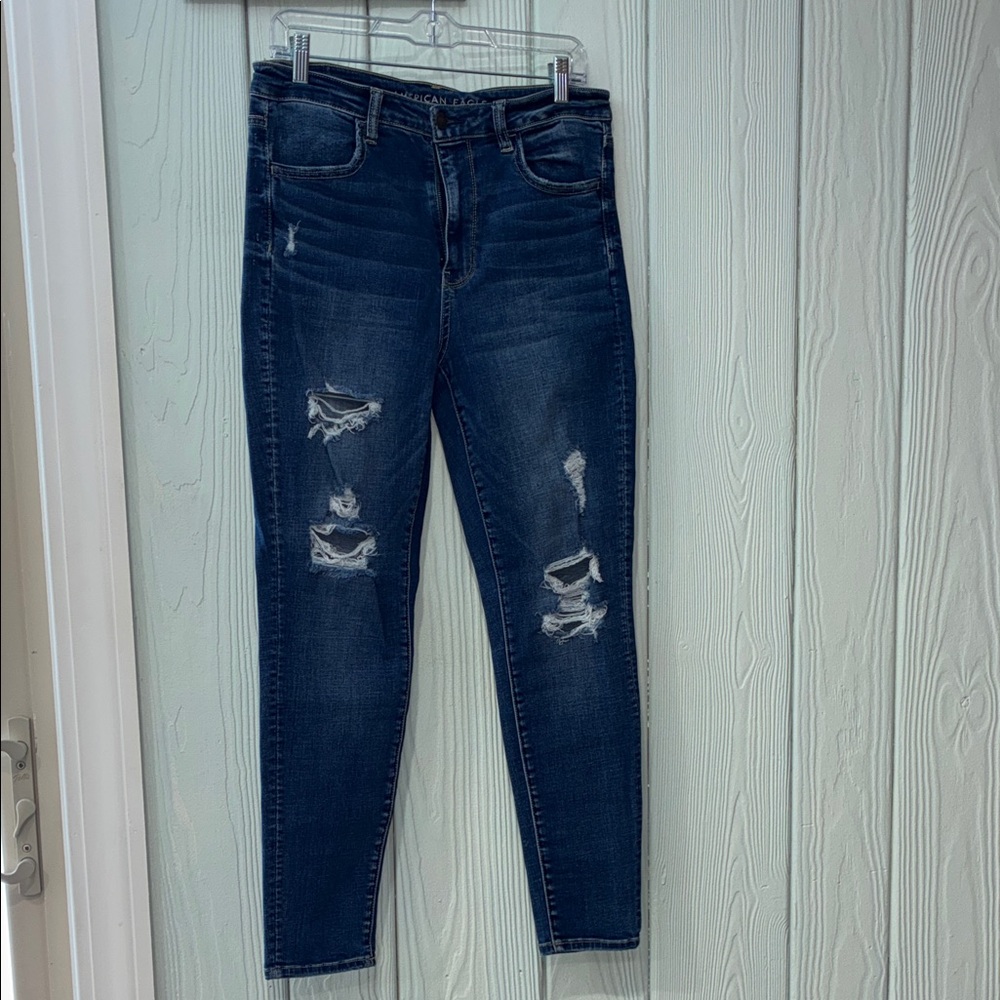 American Eagle Outfitters Dark Blue Distressed Skinny Jeans